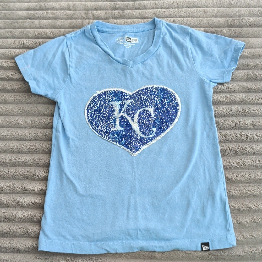 New Era Kids Blue Sequin KC Heart Shirt